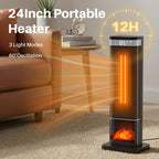 24Inch Space Heaters for Indoor Use, Portable Heater with 3 Light Colors, Adjustable Thermostat with Remote, Tip-Over Protection up to 95°F, 60°Oscillation