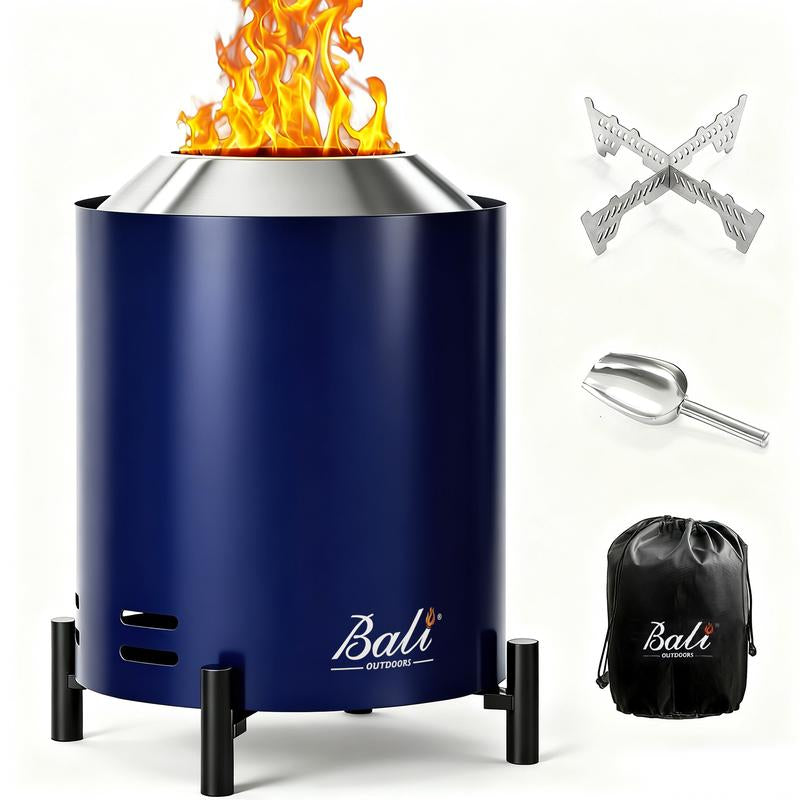 BALI OUTDOORS Smokeless Fire Pit, 6.5-Inch Turbo Flame Tabletop Fire Pit, Stainless Steel, Adjustable Flame, with Stand and Stove Rack, Carry Bag #Springtok