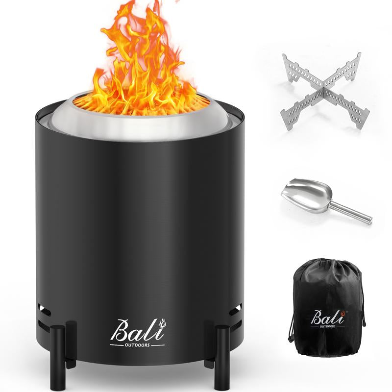BALI OUTDOORS Smokeless Fire Pit, 6.5-Inch Turbo Flame Tabletop Fire Pit, Stainless Steel, Adjustable Flame, with Stand and Stove Rack, Carry Bag #Springtok