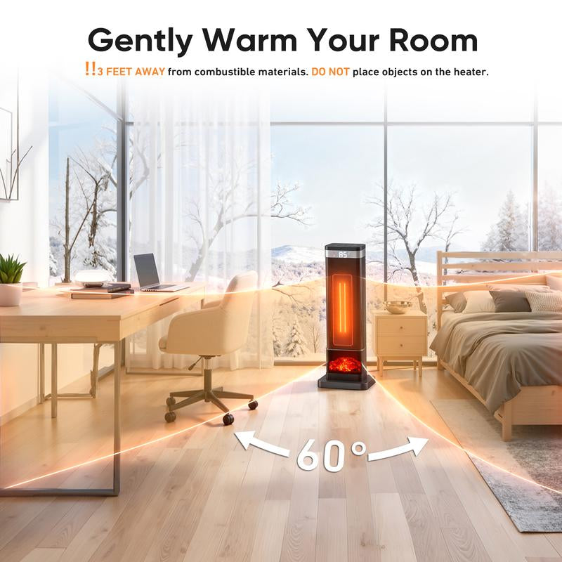 24Inch Space Heaters for Indoor Use, Portable Heater with 3 Light Colors, Adjustable Thermostat with Remote, Tip-Over Protection up to 95°F, 60°Oscillation