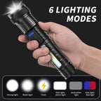 6-IN-1 ZOOM FLASHLIGHT! 200M BEAM & USB-C FAST CHARGE | 3 MAIN MODES + 3 COB SIDELIGHTS | POWER DISPLAY & PORTABLE BATTERY PACK | PERFECT for CAMPING & EMERGENCIES! Strong Flashlight High Lumen