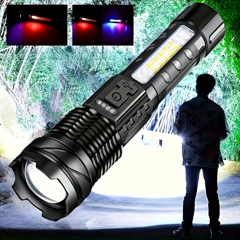 6-IN-1 ZOOM FLASHLIGHT! 200M BEAM & USB-C FAST CHARGE | 3 MAIN MODES + 3 COB SIDELIGHTS | POWER DISPLAY & PORTABLE BATTERY PACK | PERFECT for CAMPING & EMERGENCIES! Strong Flashlight High Lumen