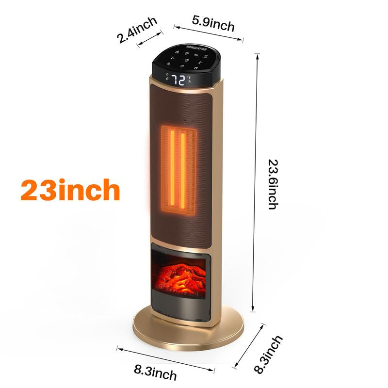 24Inch Space Heaters for Indoor Use, Portable Heater with 3 Light Colors, Adjustable Thermostat with Remote, Tip-Over Protection up to 95°F, 60°Oscillation