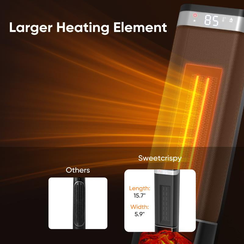24Inch Space Heaters for Indoor Use, Portable Heater with 3 Light Colors, Adjustable Thermostat with Remote, Tip-Over Protection up to 95°F, 60°Oscillation